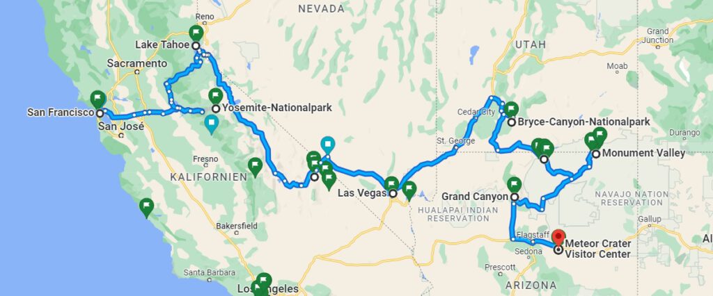 USA-Roadtrip: Unsere geplante Reiseroute durch Kalifornien, Nevada, Utah und Arizona