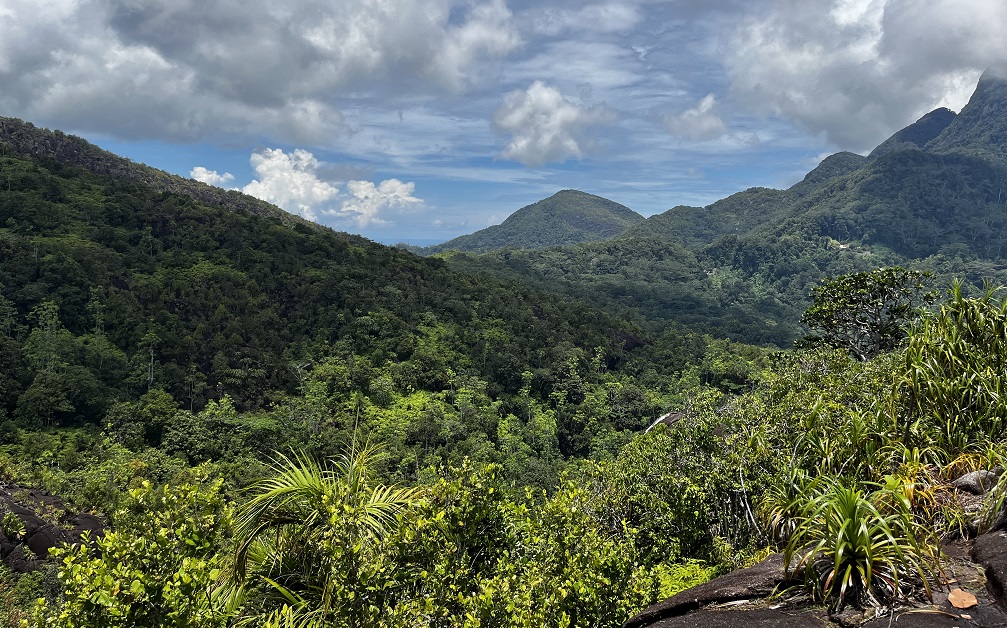 Aussichtspunkt auf dem Copolia Trail über die wunderbare Natur der Seychellen
