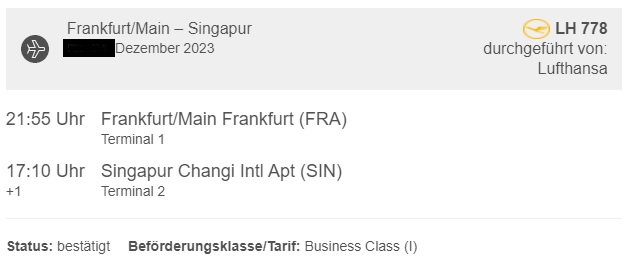 Die Buchung unseres Business Class Flug nach Singapur